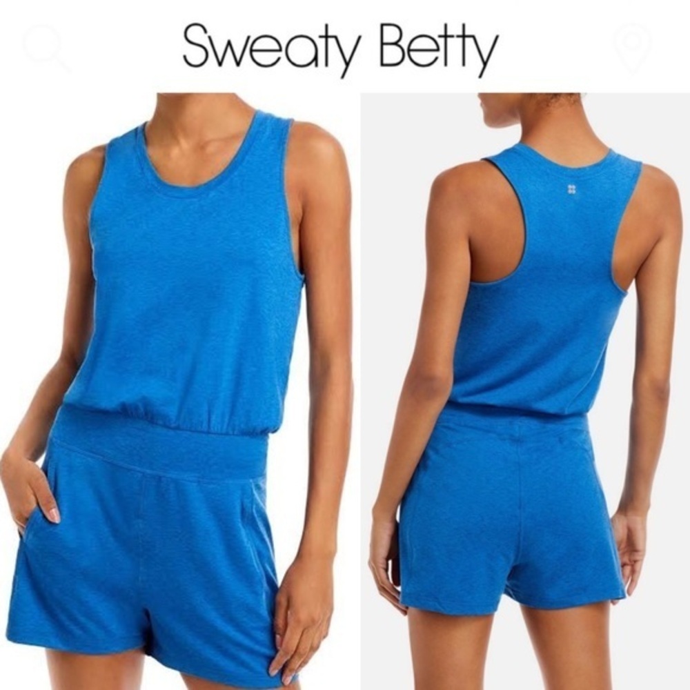 SWEATY BETTY Gary Sleeveless Romper in Blue Sz L NWT 98$